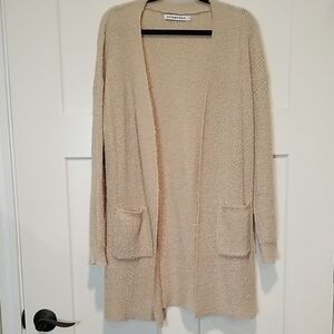 Women's Soft Cream Open Front Lightweight Cardigan Sweater Size Large Tan